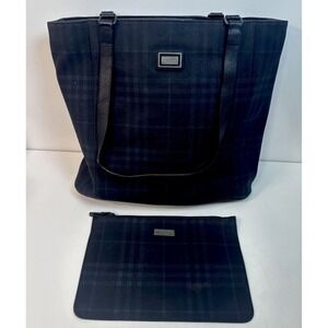 BURBERRY Nova Check Leather And Canvas Tote Shoulder Bag With Extra Cosmetic Bag
